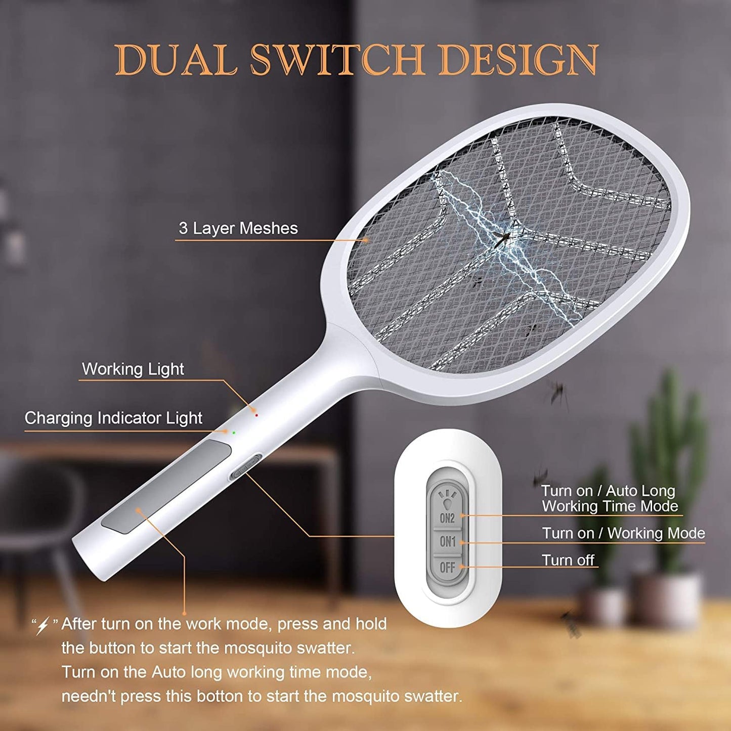 2 In 1 Rechargable Mosquito Racket